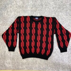 Edison Vintage Knitwear Black Red Cable Knit Sweater Men's Size Medium
